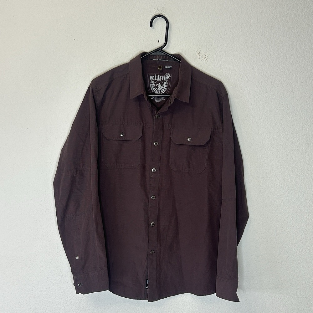 KÜHL Sting Brown Red Brick Long Sleeve Button Up Shirt Men's Size L EUC Outdoor